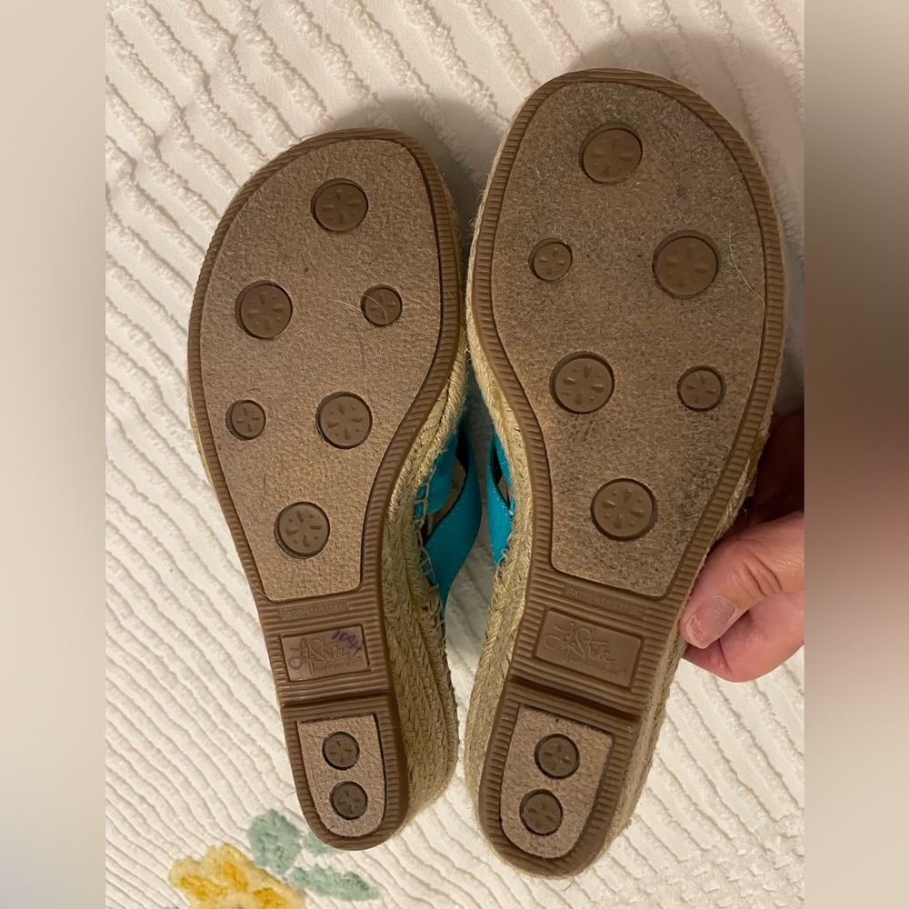 EUC Life Stride Teal Blue Wedge Espadrille Sandals Sz 8M - Picture 5 of 8